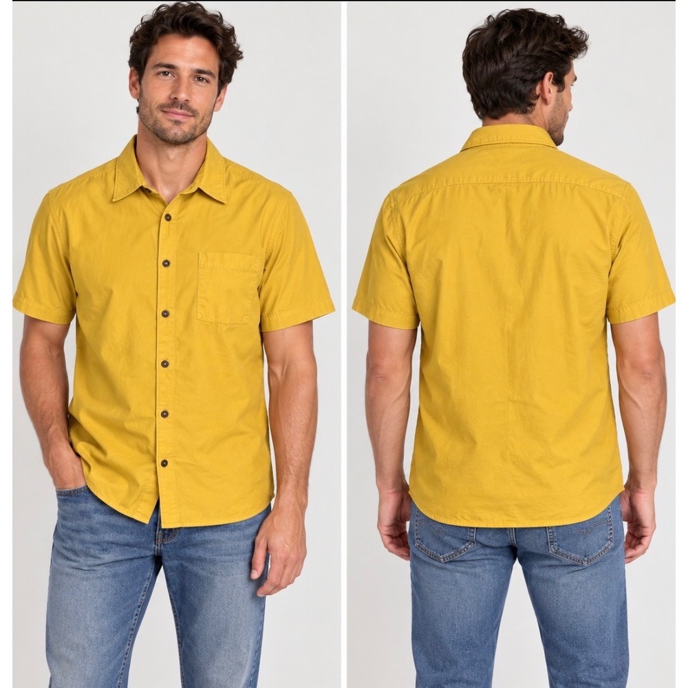 A.P.C. Rue Madame Paris Mustard Yellow Cotton Short Sleeve Button Shirt XS